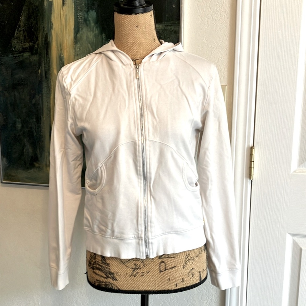 Vintage Y2K Jockey Sport cotton yoga running fitted white full zip hoodie jacket